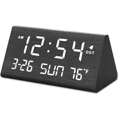 Wooden Alarm Clock with Date & Day
