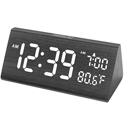 Wooden Digital Alarm Clock, 7-Inch