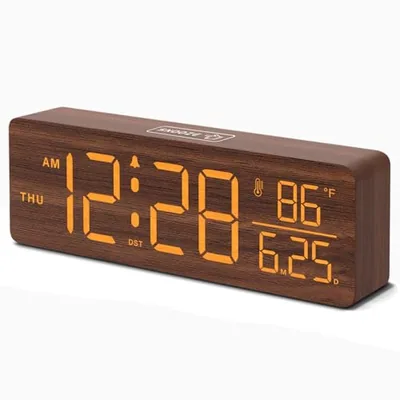 Wooden Calendar Clock with Temperature